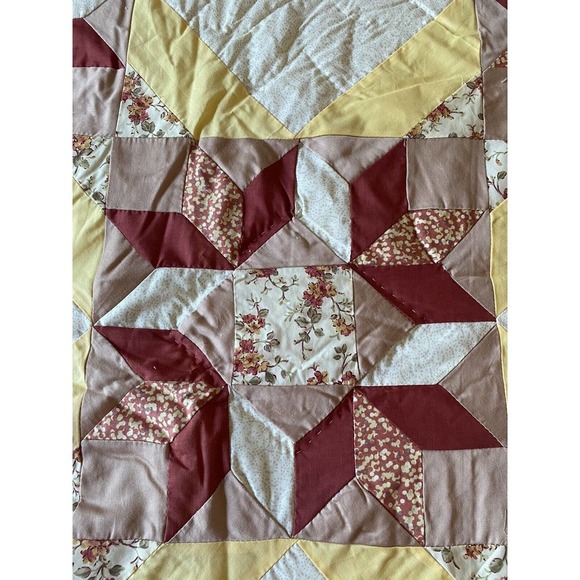 Vintage Bedspread Coverlet Quilt Yellow White Pink Red Floral Queen 100"x92" - Picture 4 of 11